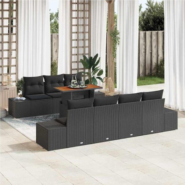 Garden Dining Set with Cushion 8 pcs Black and Brown vidaXL
