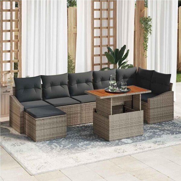 Garden Sofa Set with Storage 8 pcs Grey Poly rattan vidaXL