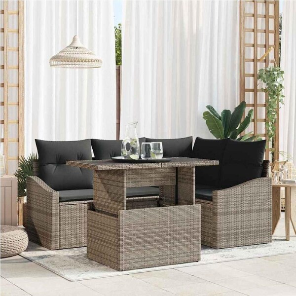Garden Sofa Set with Cushion 5 pcs Grey Poly Rattan vidaXL