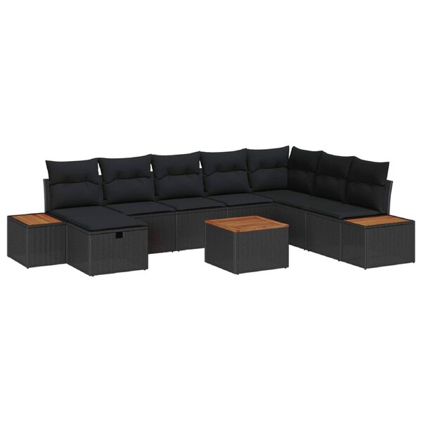 Garden Sofa Set with Cushion 9 pcs Black Poly Rattan vidaXL