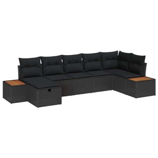 Garden Sofa Set with Cushion 8 pcs Black Poly Rattan vidaXL