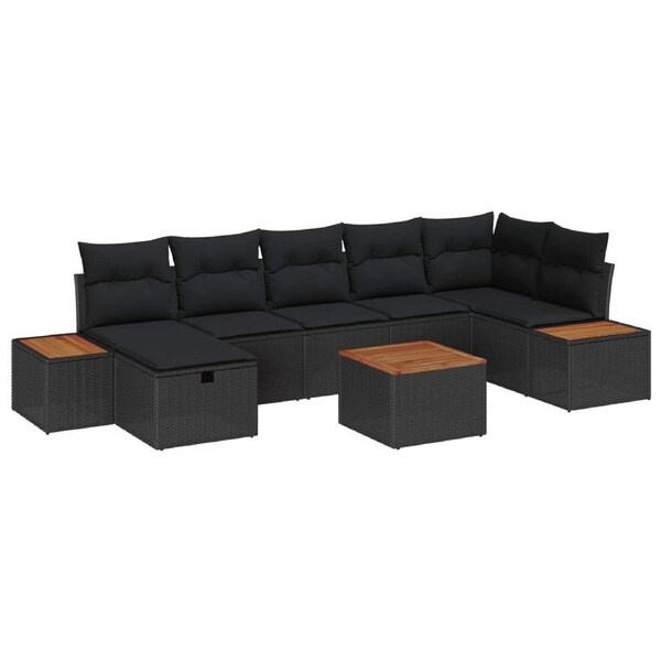 Garden Sofa Set with Cushion 8 pcs Black Poly Rattan vidaXL