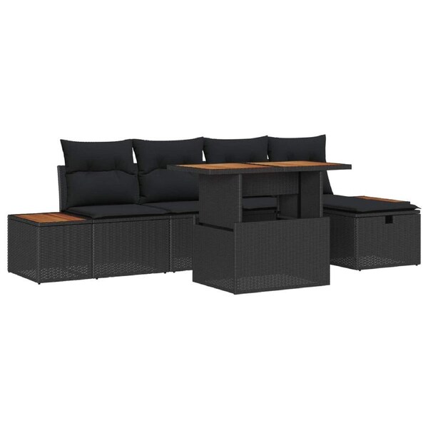 Garden Sofa Set with Cushion 6 pcs Black Poly Rattan vidaXL