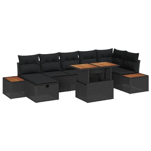 Garden Sofa Set with Cushion 8 pcs Black Poly Rattan vidaXL