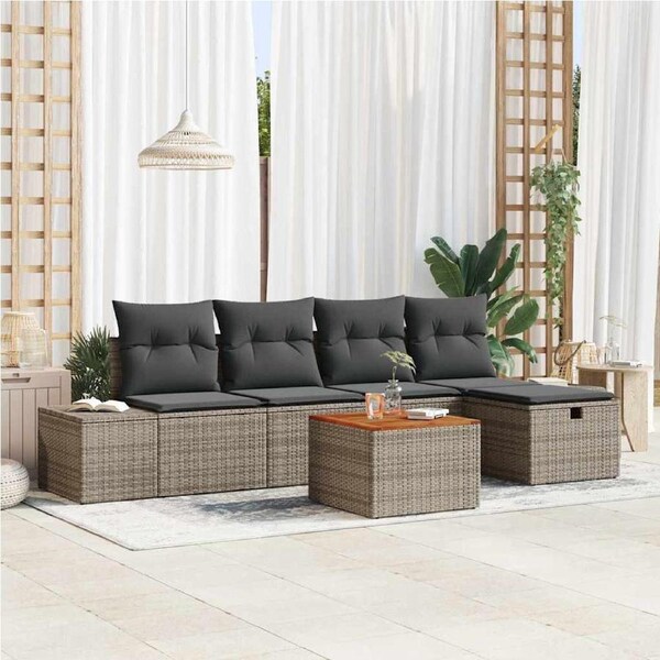 Garden Sofa Set with Cushion 6 pcs Grey Poly rattan vidaXL