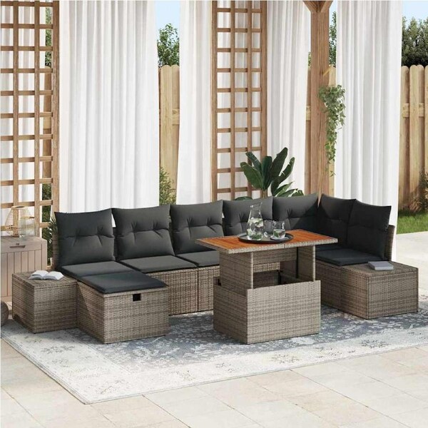 Garden Sofa Set Height-Adjustable 8 pcs Grey Poly Rattan vidaXL