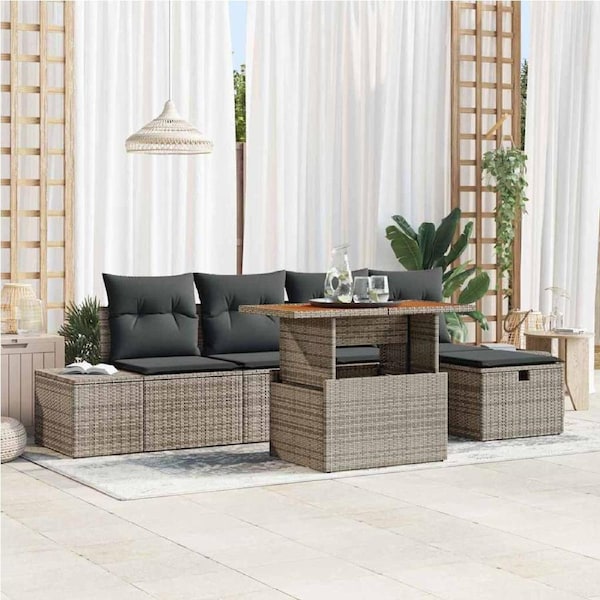 Garden Sofa Set Height-Adjustable 6 pcs Grey Poly Rattan vidaXL