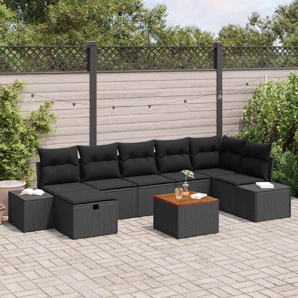 Garden Sofa Set with Cushion 8 pcs Black Poly rattan vidaXL