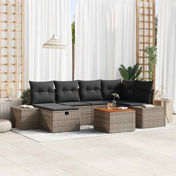 Garden Sofa Set with Cushion 7 pcs Grey Poly rattan vidaXL