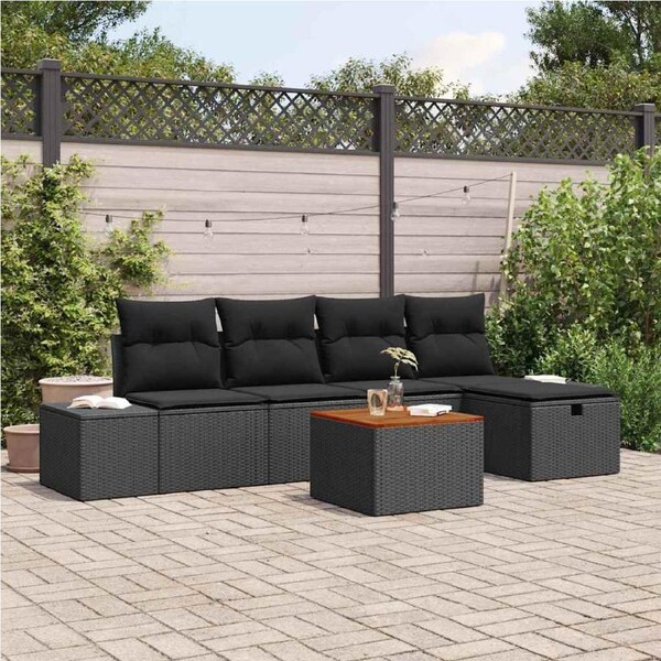 Garden Sofa Set with Cushion 6 pcs Black Poly rattan vidaXL