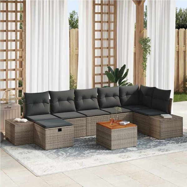 Garden Sofa Set with Cushion 8 pcs Grey Poly rattan vidaXL