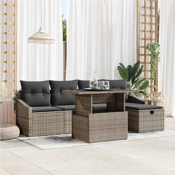 Garden Sofa Set Height-Adjustable 6 pcs Grey Poly Rattan vidaXL