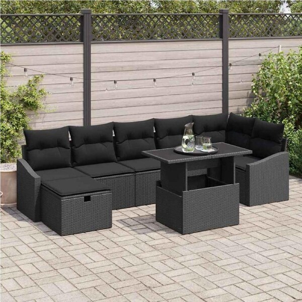 Garden Sofa Set Height-Adjustable 8 pcs Black Poly Rattan vidaXL
