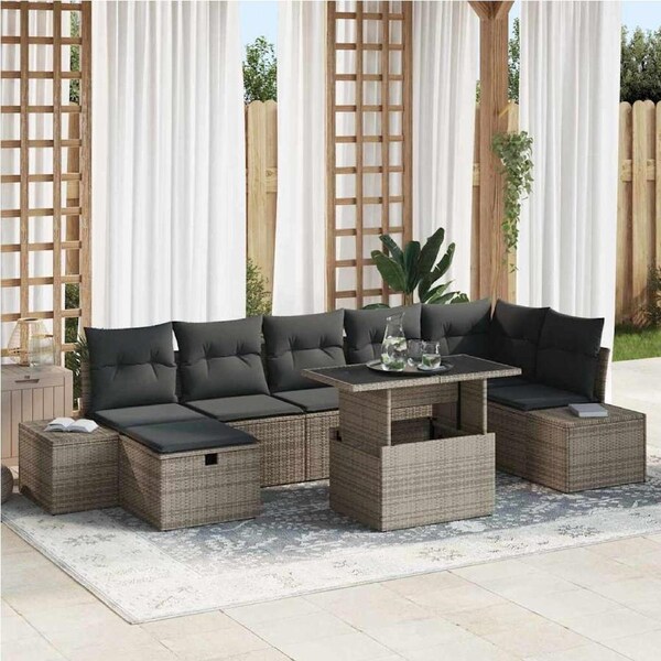 Garden Sofa Set Height-Adjustable 8 pcs Grey Poly Rattan vidaXL