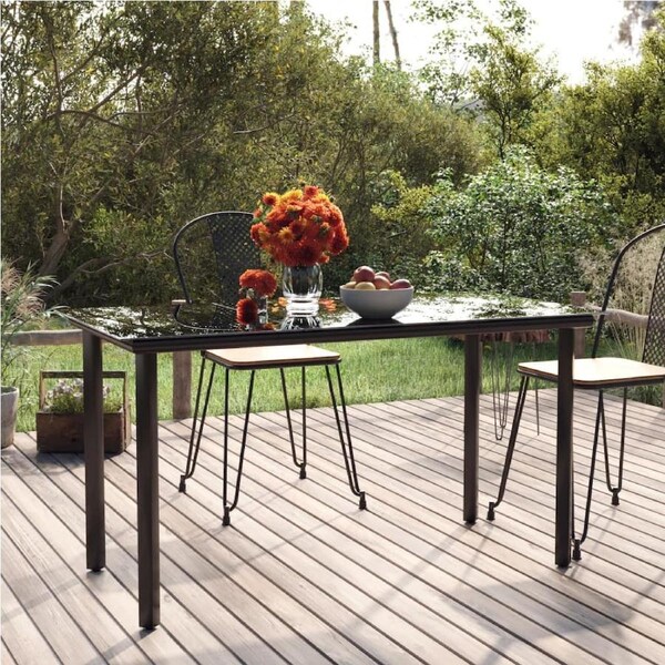 Garden Dining Table Black 200x100x74cm Steel and Tempered Glass vidaXL