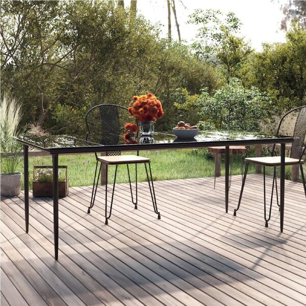 Garden Dining Table Black 200x100x74cm Steel and Tempered Glass vidaXL
