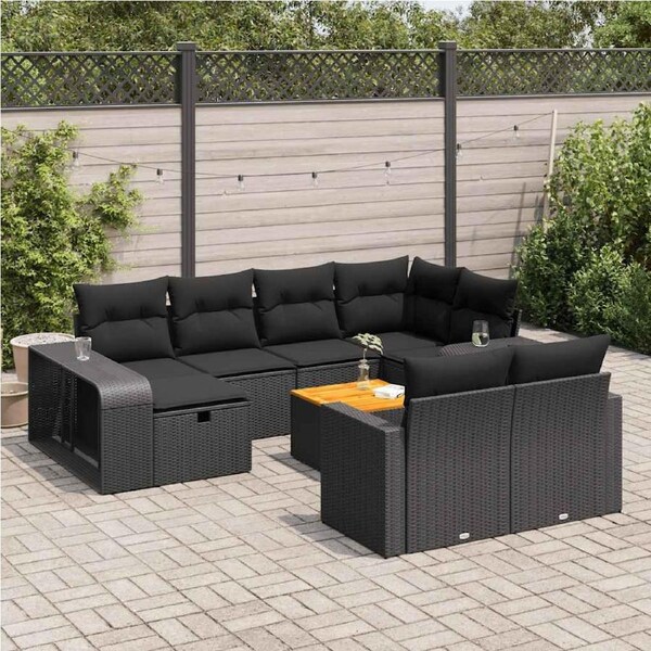 11 Piece Garden Sofa Set with Cushions Black Poly Rattan vidaXL