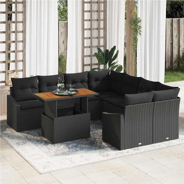 Garden Sofa Set with Storage 9 pcs Black Poly rattan vidaXL