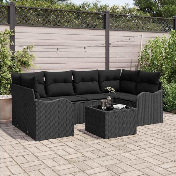 Garden Sofa Set Manual 7 pcs Black Poly Rattan, Steel and Glass vidaXL