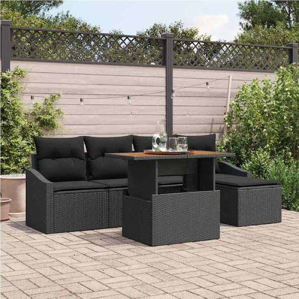 Garden Sofa Set with Storage 6 pcs Black Poly rattan vidaXL