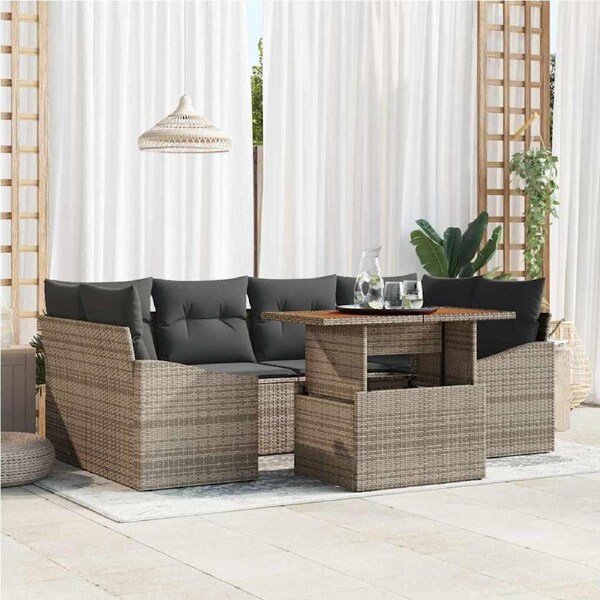 Garden Sofa Set with Storage 7 pcs Grey Poly rattan vidaXL