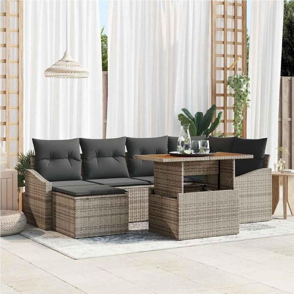 Garden Sofa Set with Storage 7 pcs Grey Poly rattan vidaXL