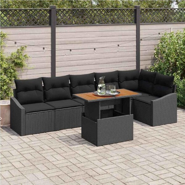 Garden Sofa Set with Storage 7 pcs Black Poly rattan vidaXL
