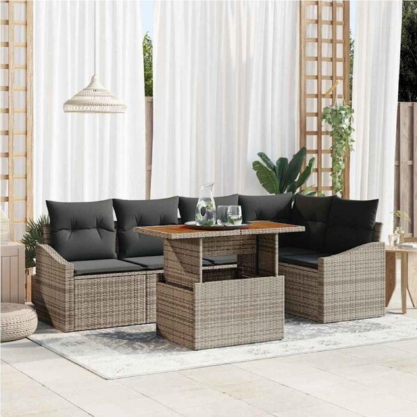 Garden Sofa Set with Storage 6 pcs Grey Poly rattan vidaXL