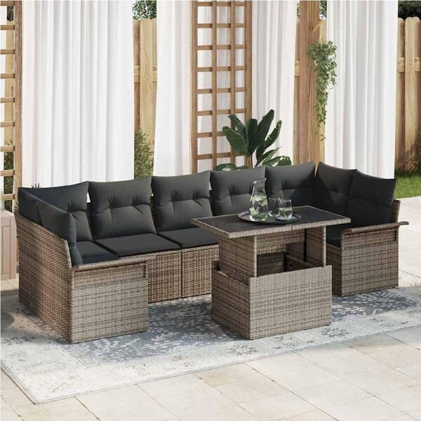 Garden Sofa Set with Cushion 8 pcs Grey Poly Rattan vidaXL