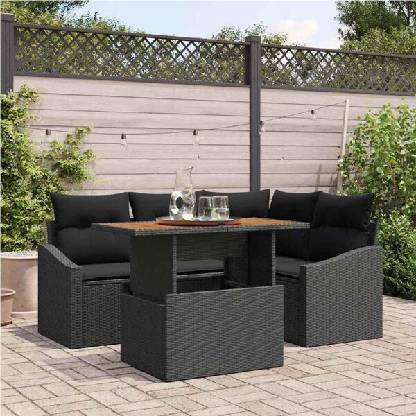 Garden Sofa Set with Storage 5 pcs Black Poly rattan vidaXL