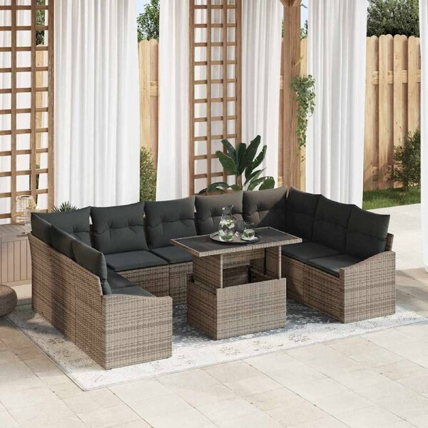 Garden Sofa Set 10 pcs Grey Poly Rattan & Powder-Coated Steel vidaXL