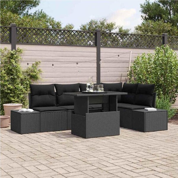 Garden Sofa Set with Storage 6 pcs Black Poly rattan vidaXL