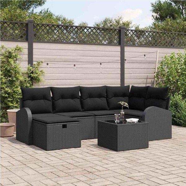 Garden Sofa Set 7 pcs Black 234 x 124 x 85 cm Poly rattan vidaXL