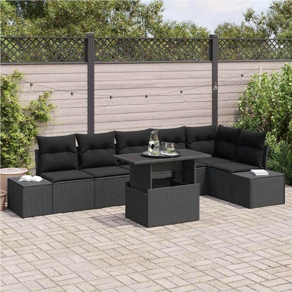 Garden Sofa Set with Cushion with Storage Manual 7 pcs Black vidaXL