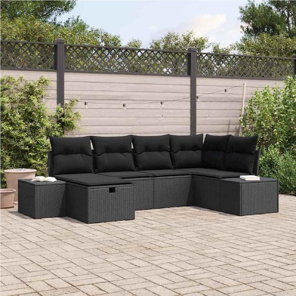 Sofa Set with Cushion 6 pcs Poly Rattan vidaXL