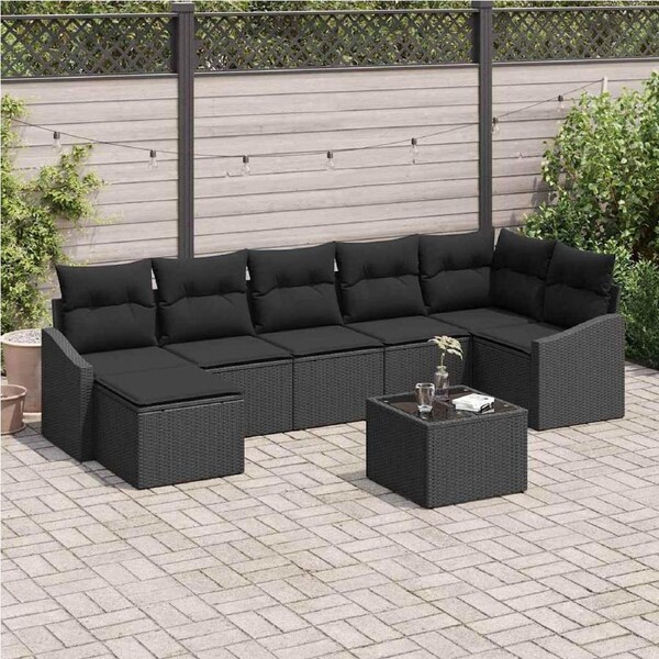 Sofa Set with Cushion 8 pcs Black Poly Rattan vidaXL