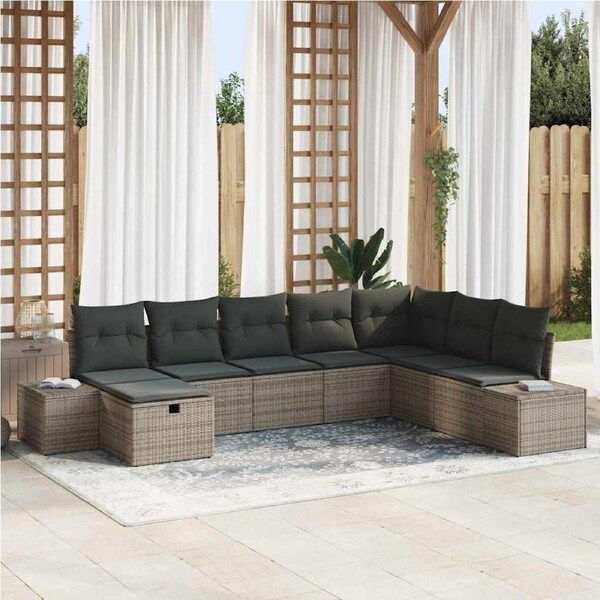 Garden Sofa Set with Pillow 8 pcs Grey Poly rattan vidaXL