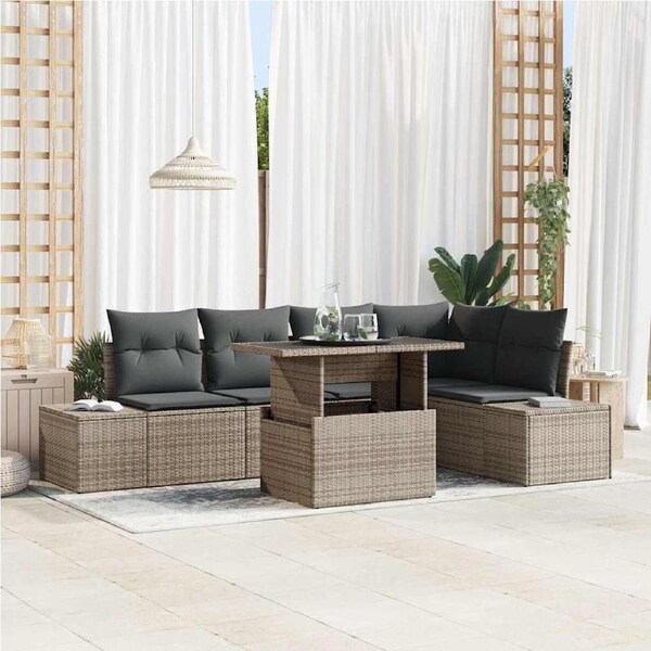 Garden Sofa Set with Storage 6 pcs Grey Poly rattan vidaXL