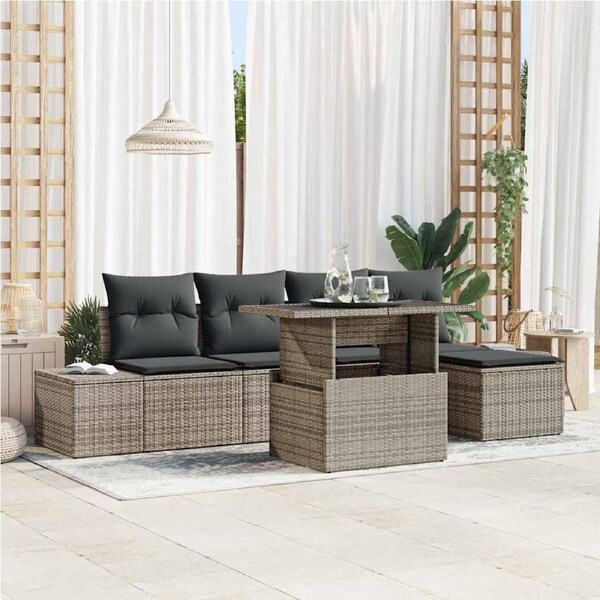 Garden Sofa Set with Storage 6 pcs Grey Poly rattan vidaXL