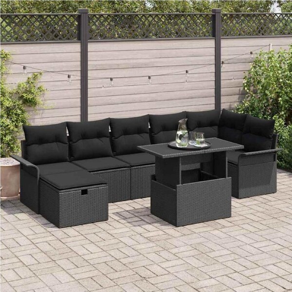 Garden Sofa Set with Cushion 8 pcs Black Poly rattan vidaXL