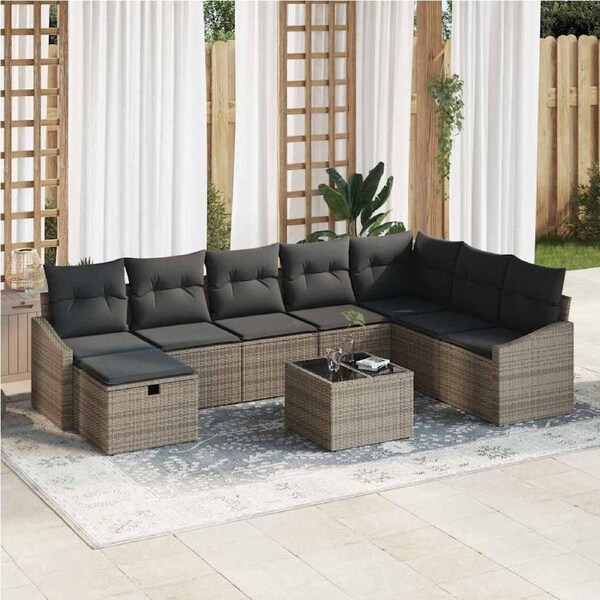 Sofa Set with Cushion 8 pcs Poly Rattan vidaXL