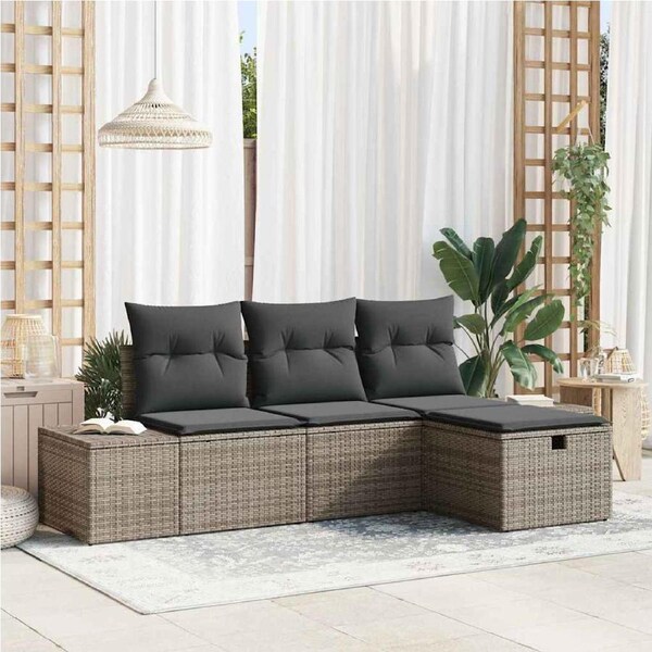 Sofa Set with Cushion 4 pcs Poly Rattan vidaXL