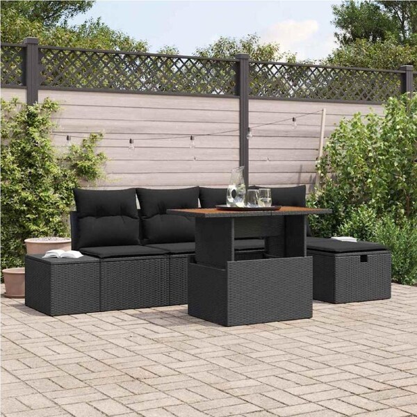 Garden Sofa Set Height-Adjustable 6 pcs Black Poly Rattan vidaXL
