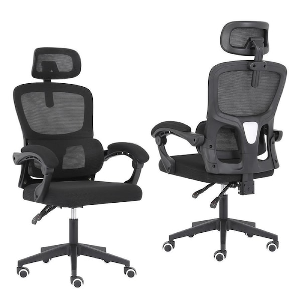 Ergonomic Reclining Office Chair - Lumbar Support, Adjustable Headrest VELTRA - BLACK