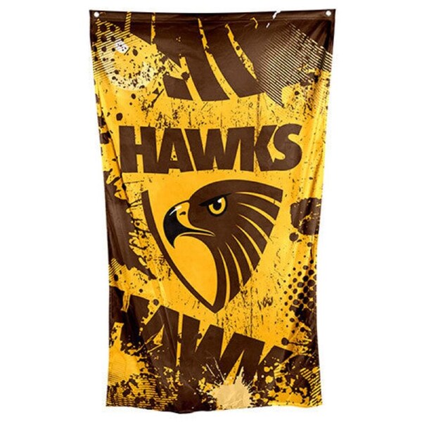 AFL Wall Flag Cape - Hawthorn Hawks - 100cm x 70cm - Steel Eyelet For Hanging