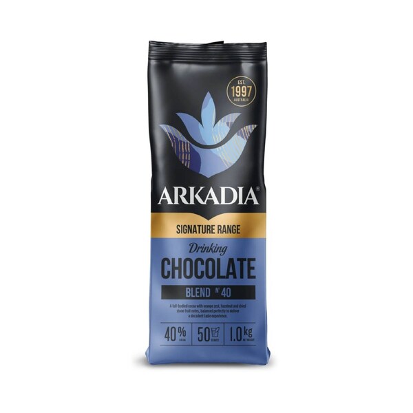 Arkadia 40% Cocoa Drinking Chocolate 1kg - Intense Barista-Grade Blend