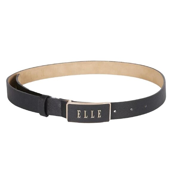 Elle Women's/Ladie's Paris Saffiano Plate Buckle Chic Fashion Belt Black S