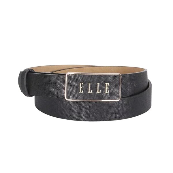 Elle Women's/Ladie's Paris Saffiano Plate Buckle Chic Fashion Belt Black L