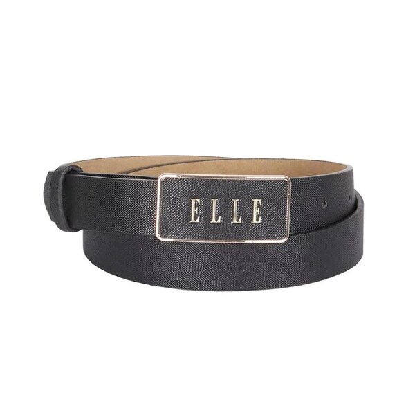 Elle Women's/Ladie's Paris Saffiano Plate Buckle Chic Fashion Belt Black XL
