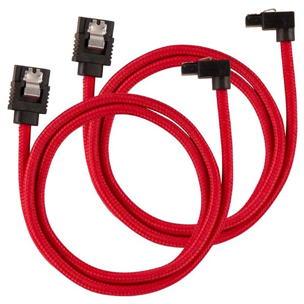 Corsair Premium Sleeved SATA Cable 90 Degree 60cm Red 2-Pack